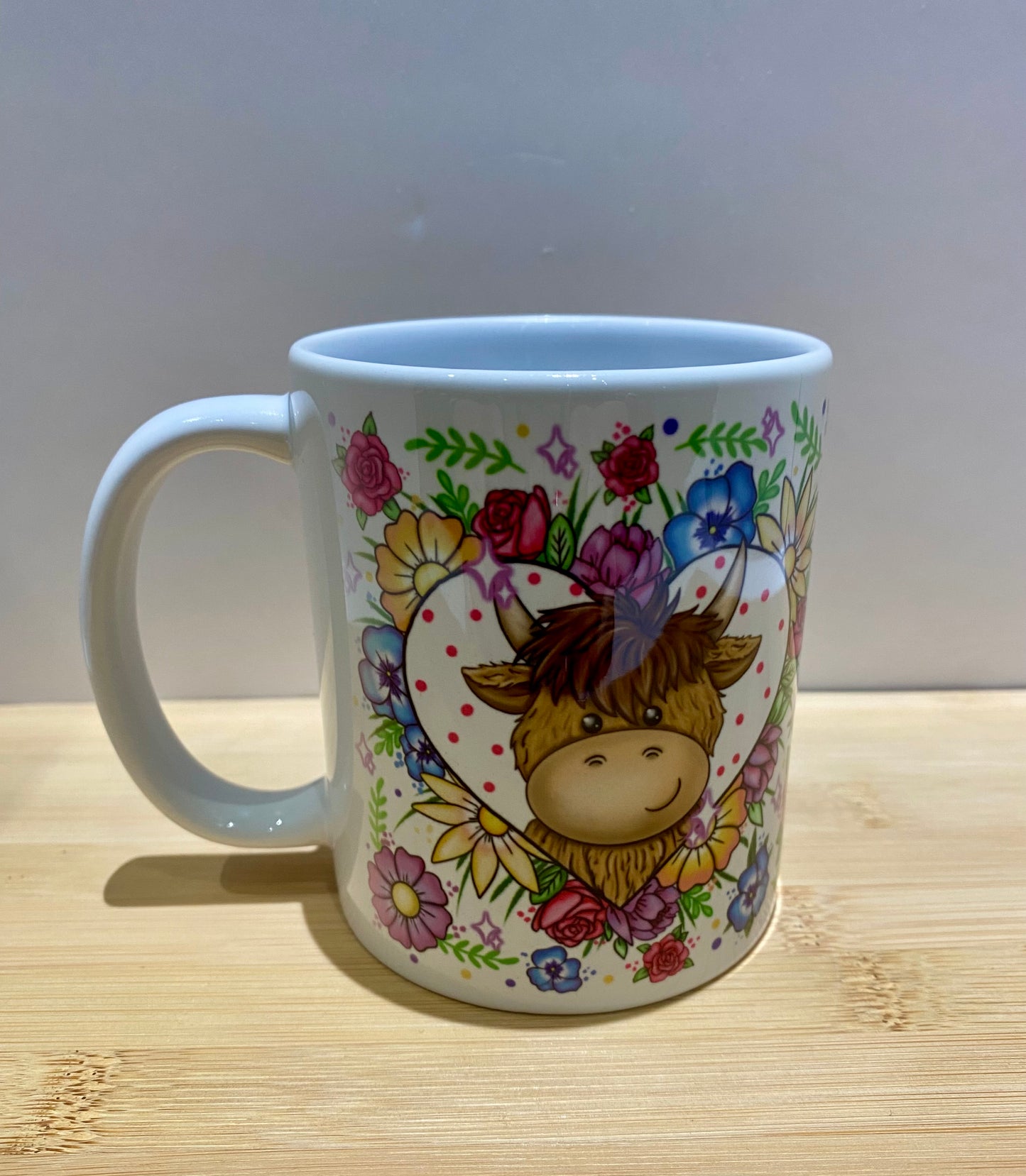 Floral Heart Highland Cow Mug